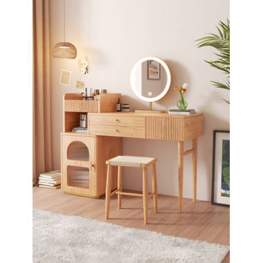 Mirror Chair Led Dressing Table Brown Bedroom Multifunctional