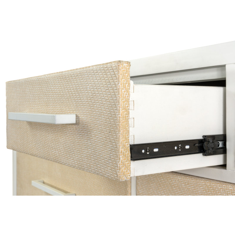 Miramar - Commode tissée 7 tiroirs - Finition sable et blanc éclatant