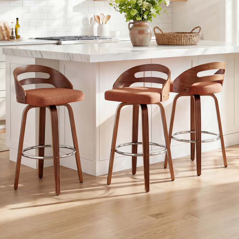 Tabourets de bar rotatifs modernes rembourrés (ensemble de 3), Orange, Tabouret (assise à une hauteur de 30,31 po)