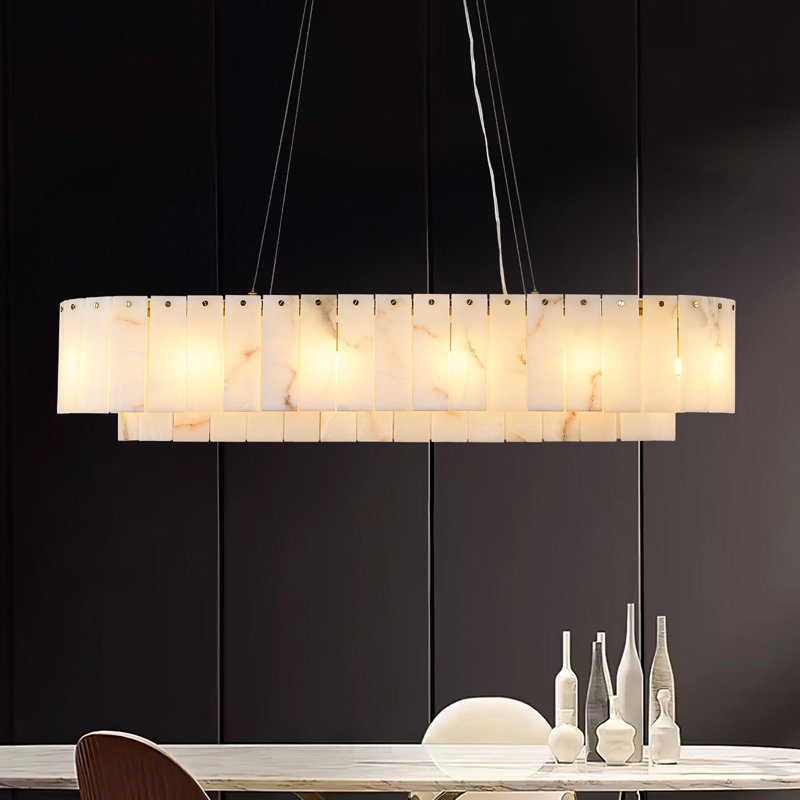 40" 12-light Dimmable Alabaster Rectangular Chandelier Marble Kitchen Island Lights