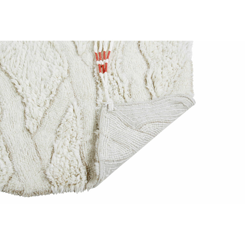 Scandinavian Ivory Wool Handmade Accent Rug with Tassels