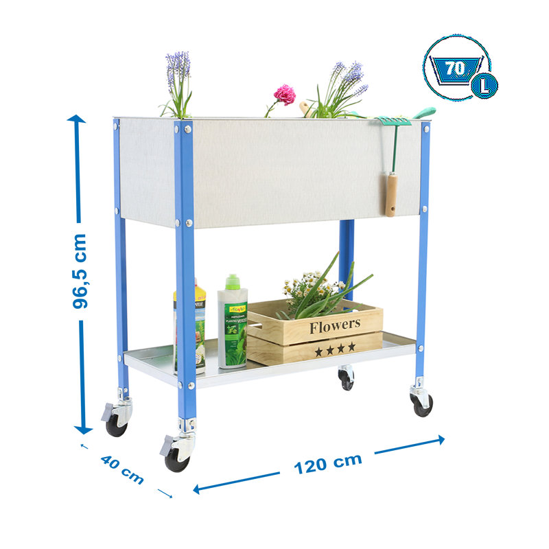 Metal Potting Bench, 92.5cm H x 120cm W x 40cm D, Blue/White