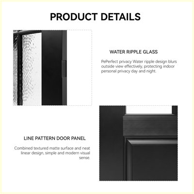 Porte d'entrée en fibre de verre 36 po x 80 po, porte extérieure à gauche avec verre clair givré, peau brossée, cadre en PVC blanc et moulure de brique, style minimaliste contemporain pour l'entrée de la maison