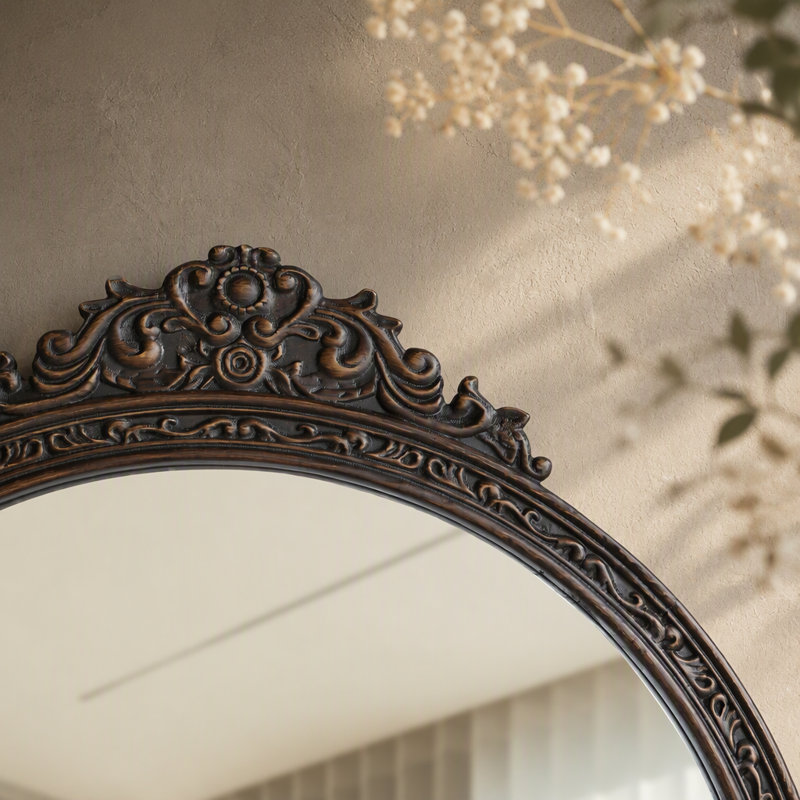Miroir mural antique - Miroir décoratif pour vestibule de salon ou de salle de bain, Rond
