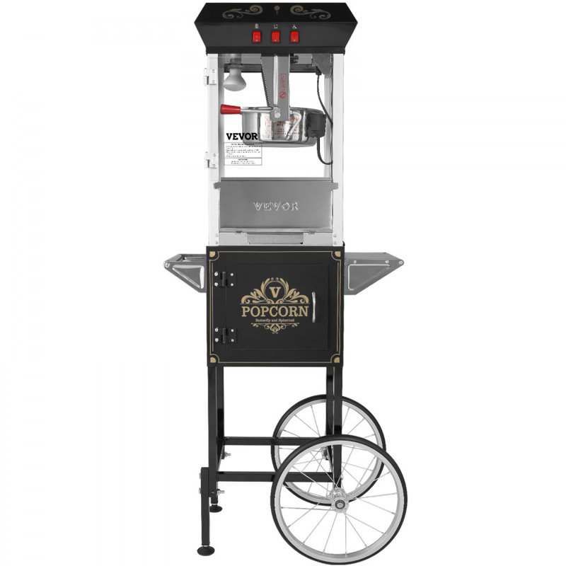 Popcorn Popper Machine with Cart  Popcorn Maker 850W 8 Oz 48 Cups Black