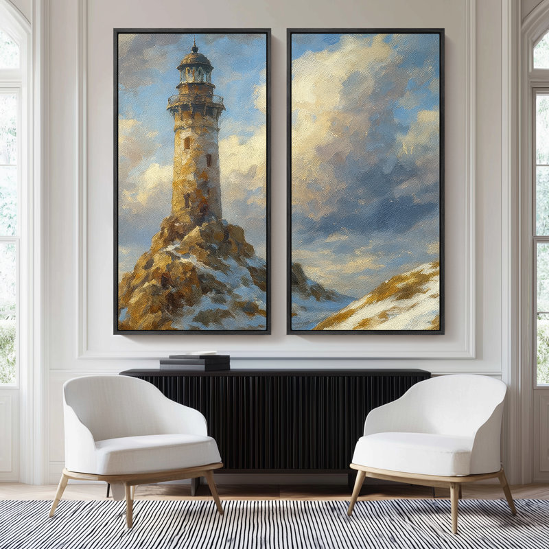 Grand ensemble d'art mural encadré sur toile - Phare côtier classique, impressions de tour de bord de mer - 60 po x 20 po x 2 pièces, 60 po x 30 po x 2 pièces