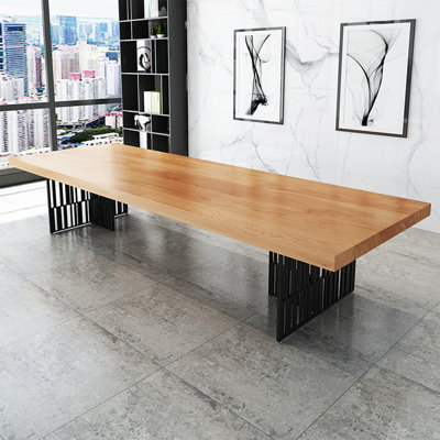 Table de conférence moderne en bois massif avec base à lattes