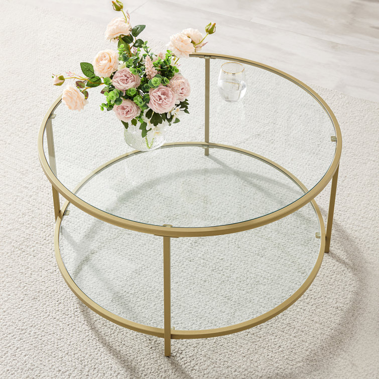 Doynton Table With Shelf, Tempered Glass, Gold