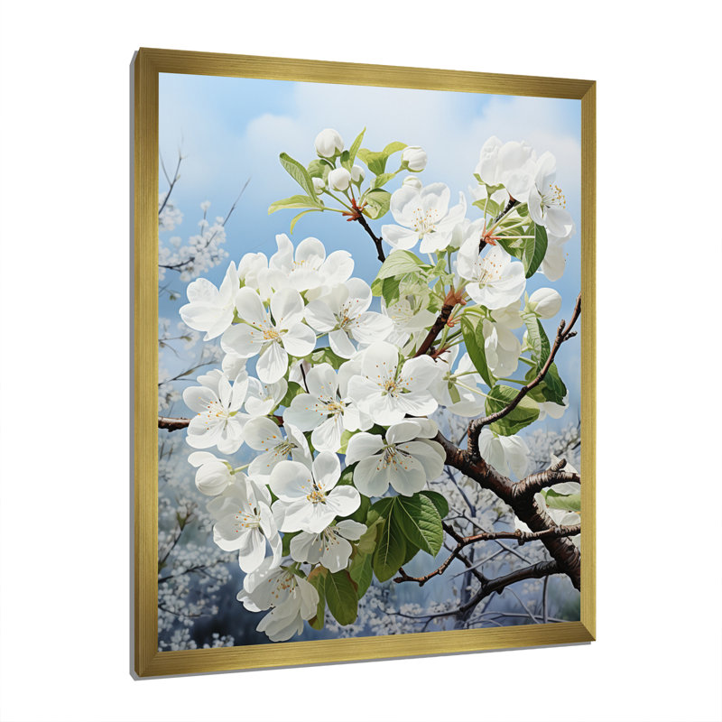 «Cravets Apple Blossom Elegance Monochromatique» sur toile, H 32 po x l 16 po x P 1 po, Cadre doré à une seule photo