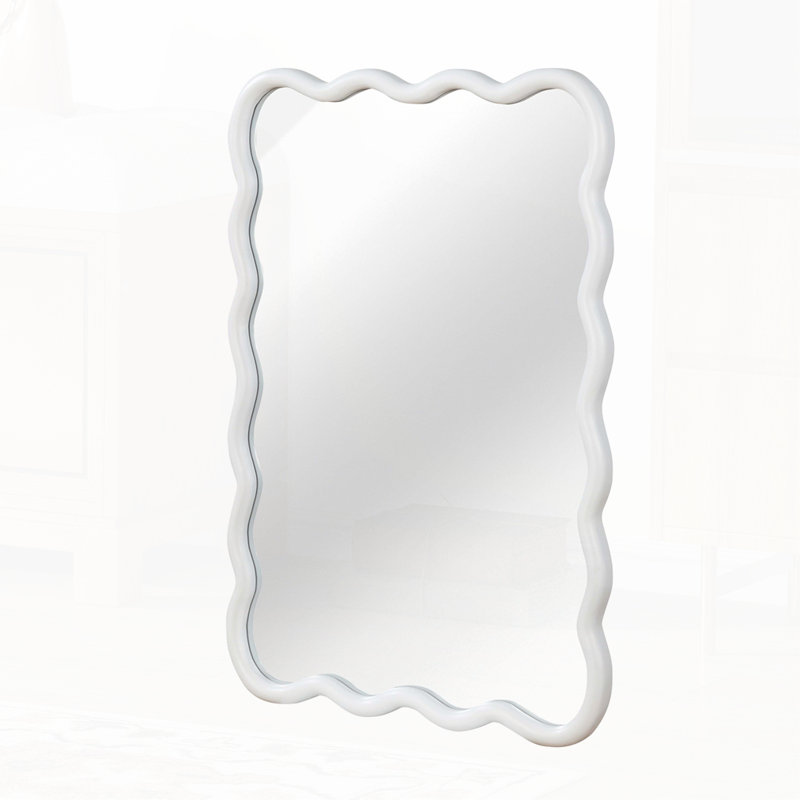 Wavy Rectangle Solid Wood Frame Decorative Mirror, 24" x 1.18", White