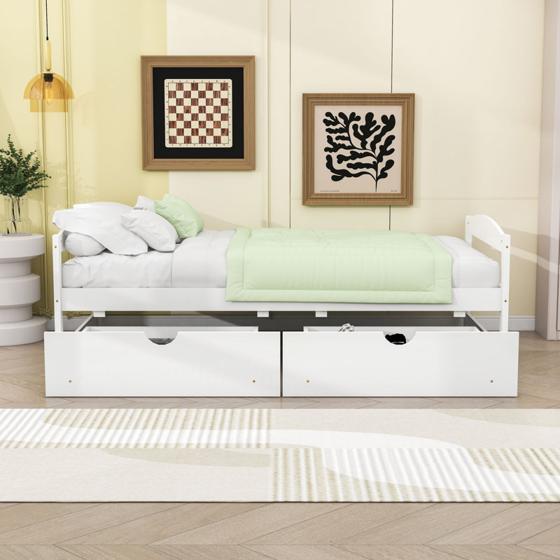 Lit plateforme en bois 2 tiroirs Kristle, Blanc