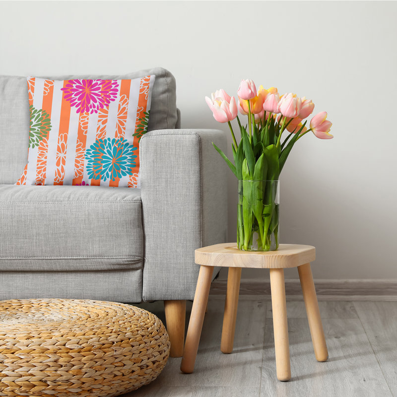 Floral Reversible Throw Pillow, 26" x 26", Orange