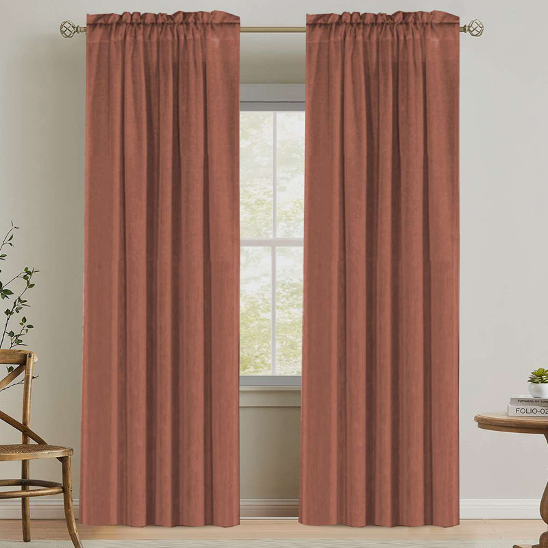 Linen Rod Pocket Curtains for Living Room 2 Panel Pocket Drape Semi Sheer Neutral Country Rustic Farmhouse Boho Curtain Bedroom Light Filtering