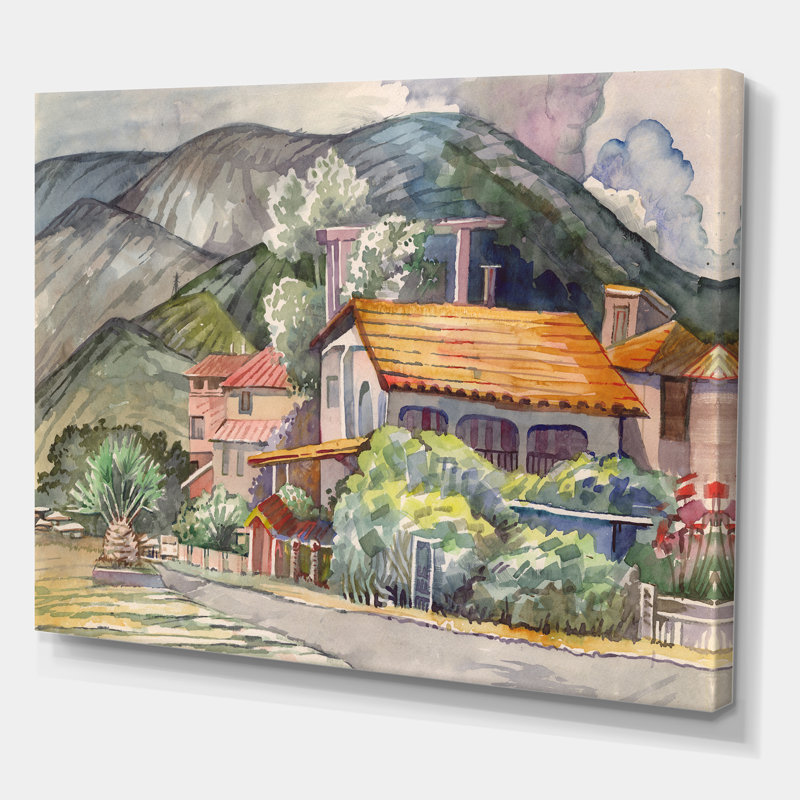 Paysage grec au large de la mer Égée - peinture sur toile, H 30 po x l 40 po x 1,5 po, Toile tendue