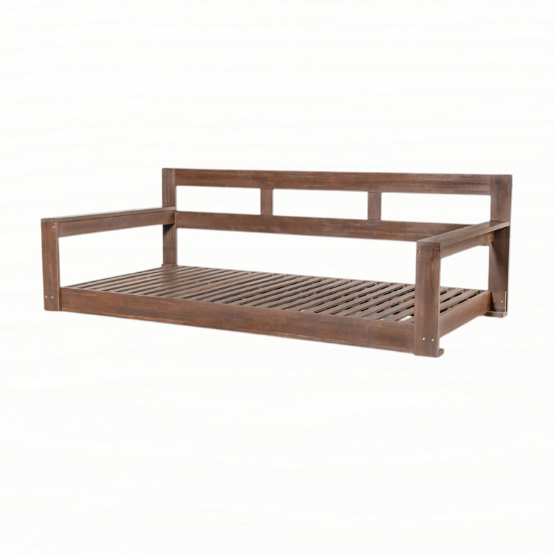 Patio Wooden Twin Size Porch Swing Daybed Frame, Garden Swing Bench Chair with 4 Hanging Ropes for Backyard,Outdoor, Brown
