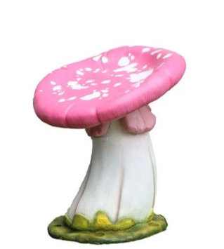 Statue simple tabouret champignon surdimensionné, Blanc / Vert / Rose