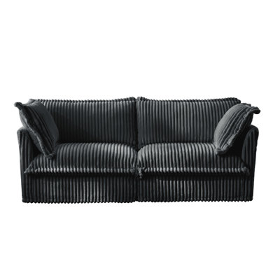 Comfortable 2 Seater Gray Corduroy Couch With High Back And Side Pillows, Providing A Relaxing Experience Breathable Soft - Touching Removable Cover Pillows