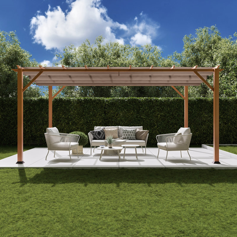 Florence 16 ft. W x 11 ft. D Wood Grain Aluminum Pergola in Canadian Cedar Finish with Canopy, Cocoa