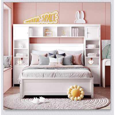 Wooden Bed With All-In-One Cabinet And Shelf