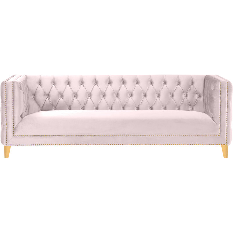 Canapé en velours avec accoudoirs en velours de 90 po Michelle, Velours rose