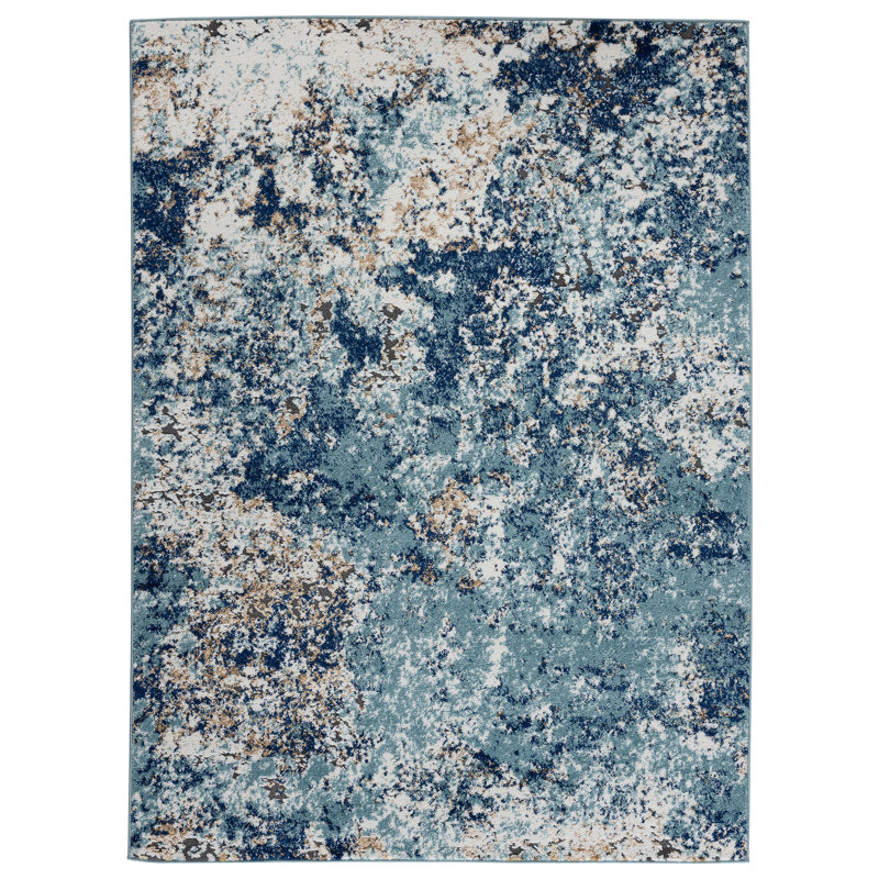 Thorold Abstract Blue/Ivory Area Rug, Rectangle 2' x 3'