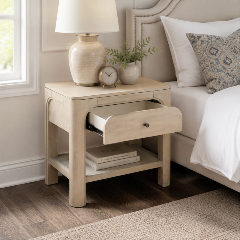 Table de chevet à tiroir en manguier vieilli avec finition naturelle pour chambre à coucher et rangement de chevet