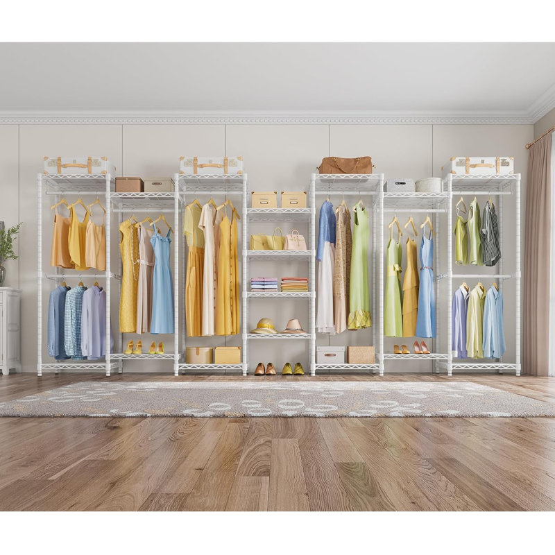 VIPEK V5i Medium Portable Wardrobe Rack, Heavy-Duty Freestanding Closet Organizer with 8 Adjustable Shelves & 4 Hanging Rods, 56.7" L x 15.7" W x 76.4" H, White