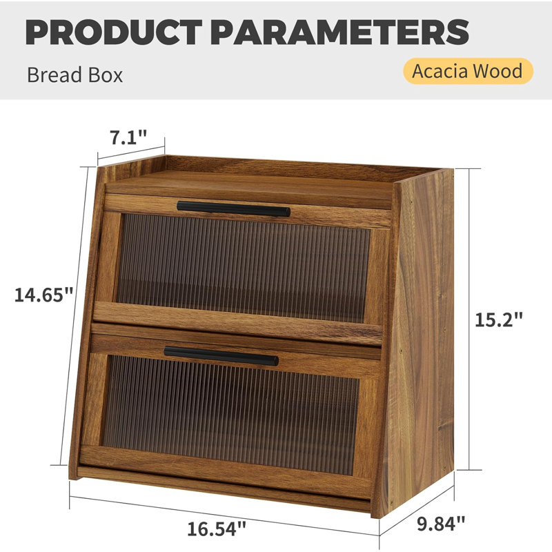 Bread Box For Kitchen Counter, Wooden Double Layer Bread Storage Container Bin,Bread Holde,Countertop Bread Storage With Window