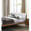Noyer / beige couleur lit 1pc tissu bord ailé tête de lit plateforme de lit prêt pour le matelas style Mid-Century moderne