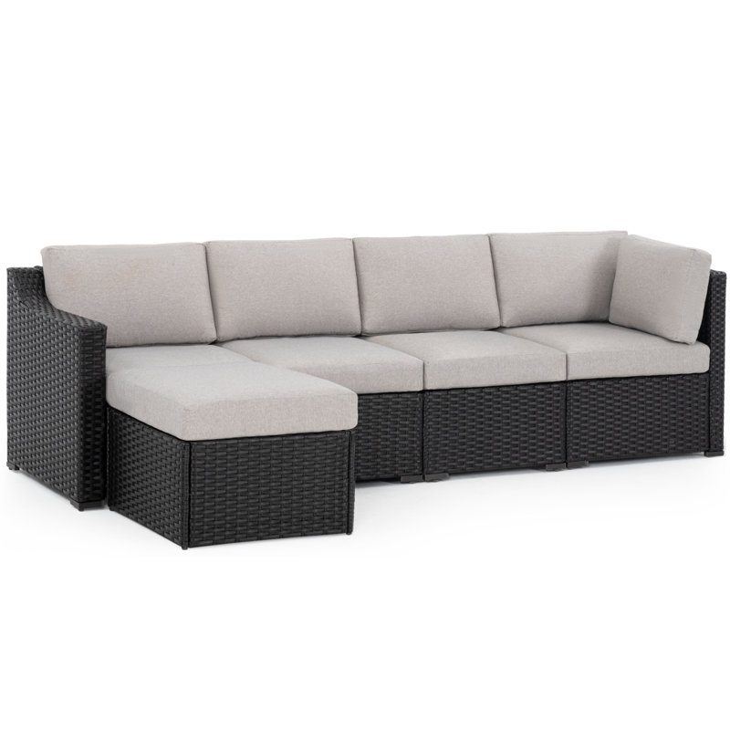 Ensemble de conversation modulaire pour patio 5 personnes avec coussins, Gris, Brun