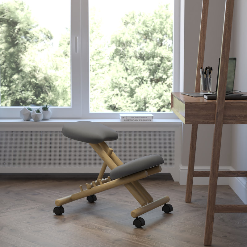Mobile Wooden Ergonomic Kneeling Office Chair, Grey