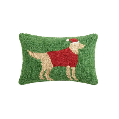 Christmas Golden Retriever Petite Size Wool Hook Pillow - 8x12"