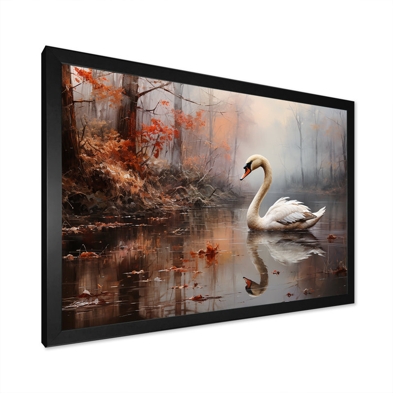 Cygne dans la brume sur toile, Cadre photo noir, H 12 po x l 20 po x P 1 po