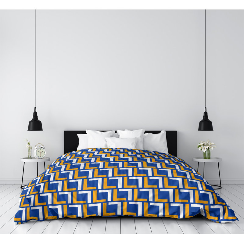 Housse de couette simple, Housse de couette pour lit simple, Bleu / or / blanc, Polyester brossé