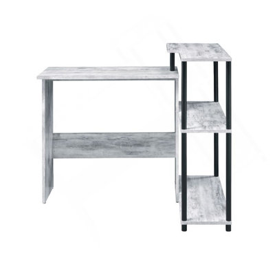 Rectangular Writing Desk With Side Shelf, Antique White And Black