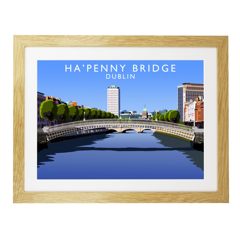 HaPenny Bridge 2 by Richard O'Neil - Print, 44 cm H x 54 cm W x 2.2 cm D, Oak Wood Frame