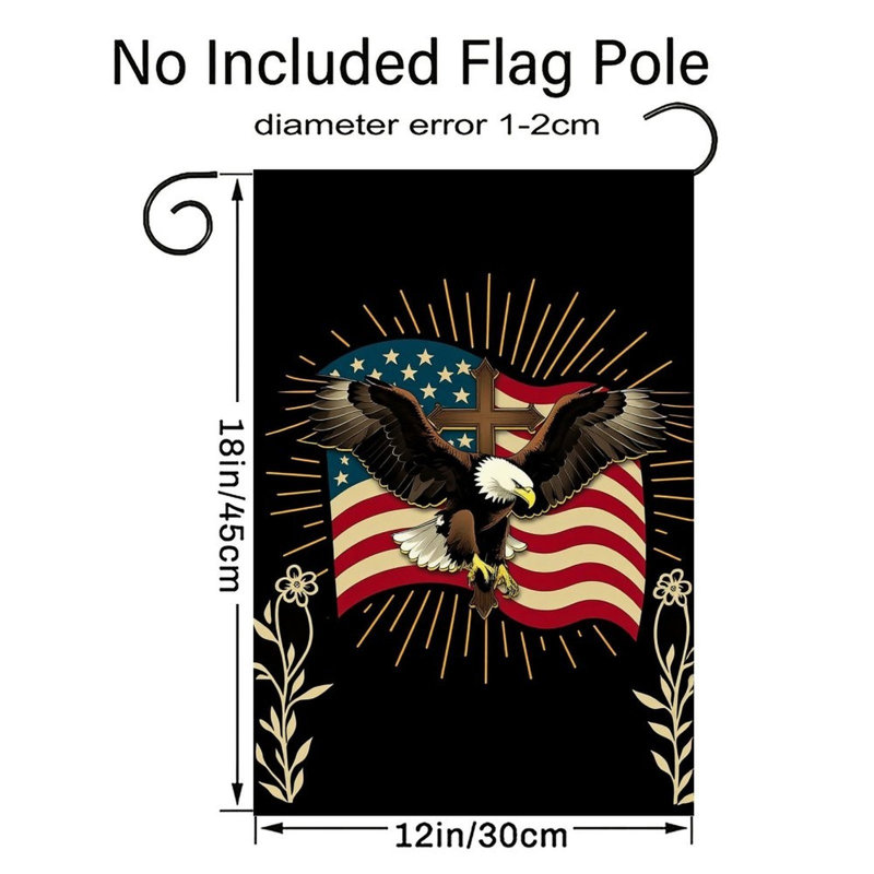 Drapeau de jardin quadrilatéral à motif de pygargue à tête blanche du 4 juillet, 12 po x 18 po Sunburst