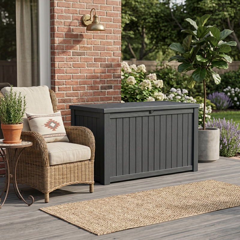 55.51" 180-Gallon Resin Outdoor Storage Deck Box with Lockable Lid, Black