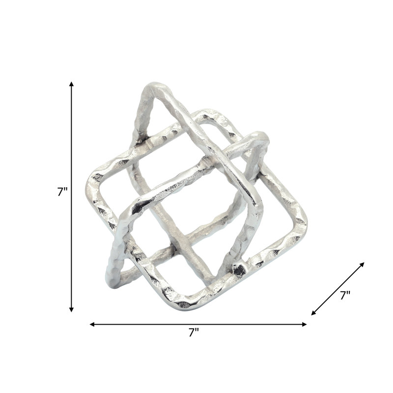 Decorative Object Metal Metal Interlocking Geometric Cube Design with Textured Hammered Surface for Contemporary Accent Display.