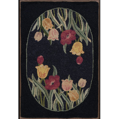 Hand Knotted Wool Floral Area Rug in Black