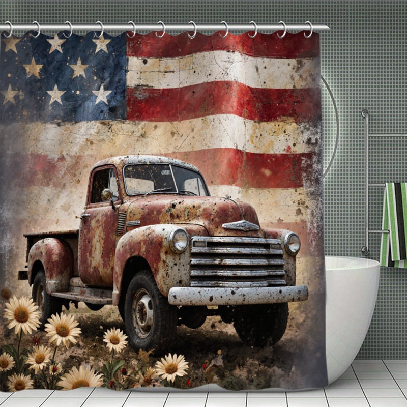 Rideaux de douche rétro à imprimé drapeau américain, 71 x 71