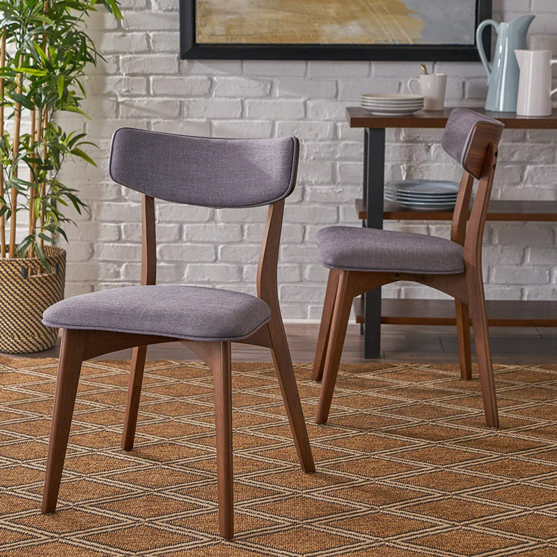 Chaise de salle à manger rembourrée Hoopes, Noyer naturel, Gris foncé