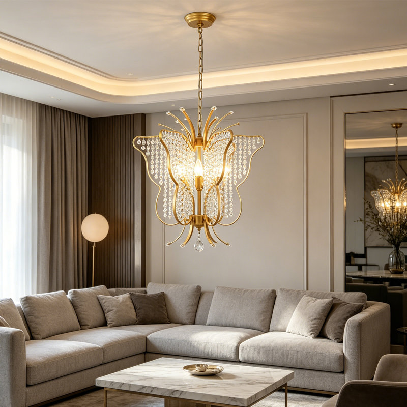 Lustre en cristal 6 lumières, Doré