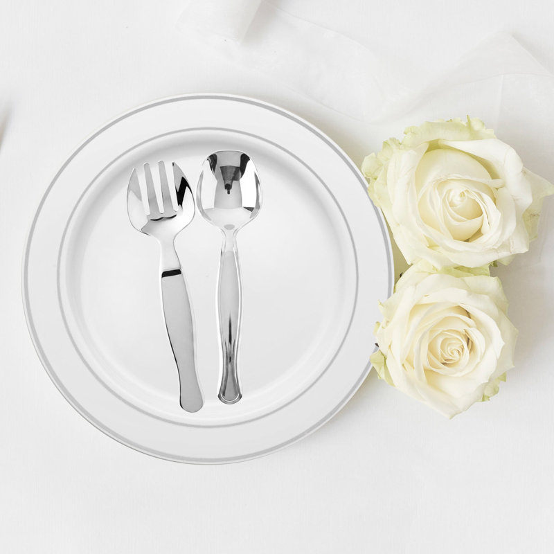 Silver Disposable Plastic Serving Flatware Set - 150 Pairs