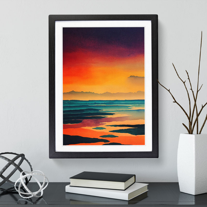 XV1022-4346X Sunset Watercolour No.5 - Single Picture Frame Print, Black , 46cm H x 34cm W x 2cm D
