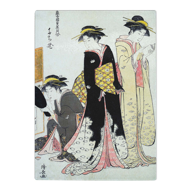 Tempered Glass Three Geishas of Tachibana by Torii Kiyonaga Chopping Board, 20cm W x 28.5cm L