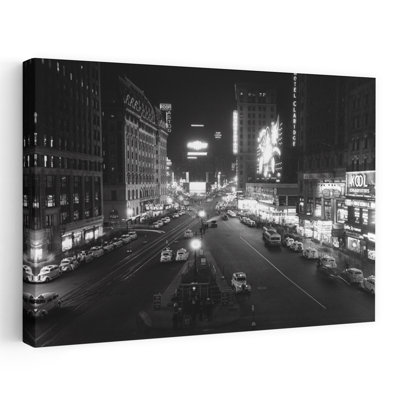 1930S Overhead Of Times Square Lit Up At Night With Cars Lining Curbs Nyc Ny Usa Classic Retro Vintage City Wall Art