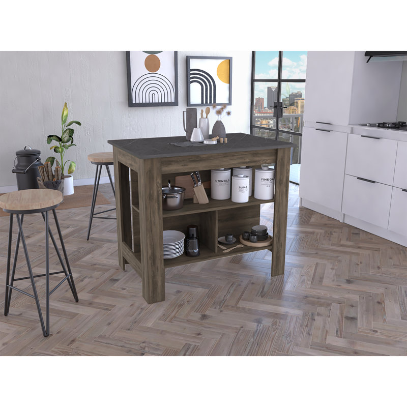 Îlot de cuisine, quatre pieds, trois tablettes - Onyx, Gris