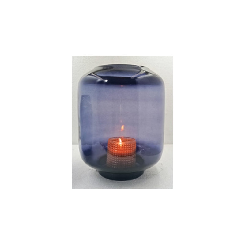 Lampe large ouragan en verre teinté bleu Cole and Base, Bleu, H 10 po x l 9 po x P 9 po