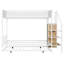 Lit superposé simple au dessus d'un lit double avec gigogne et échelle de rangement latérale et garde-robe, blanc-1065678895